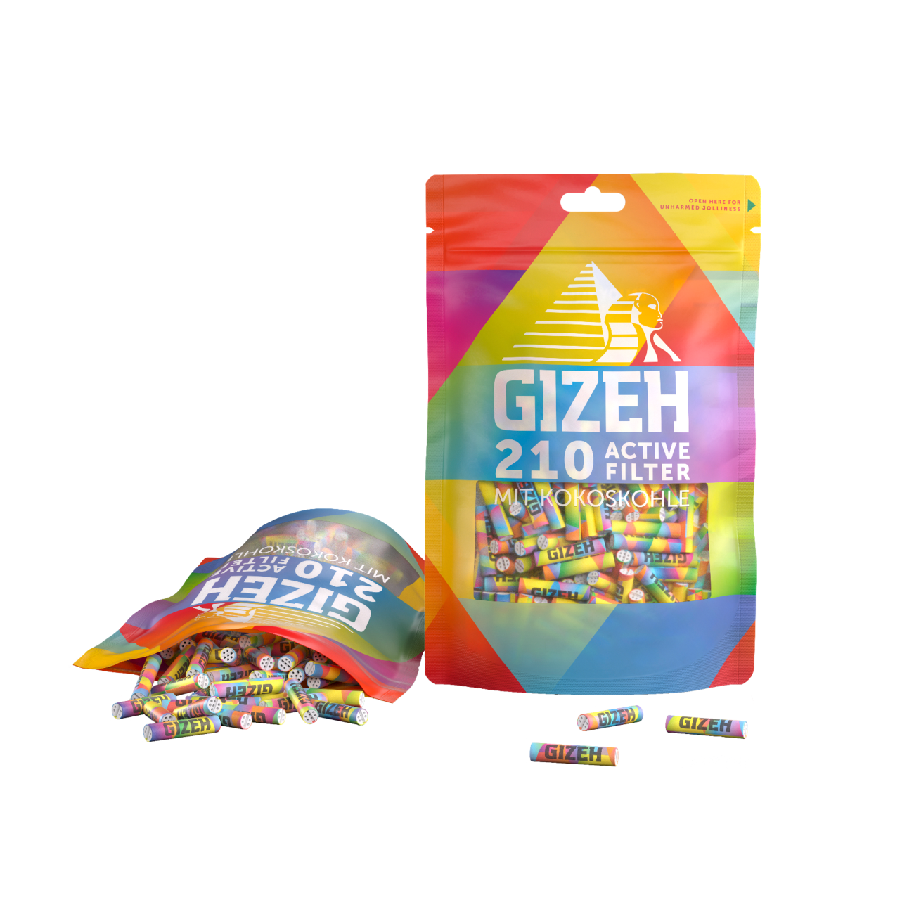 Gizeh Rainbow 210 Aktivkohlefilter offen