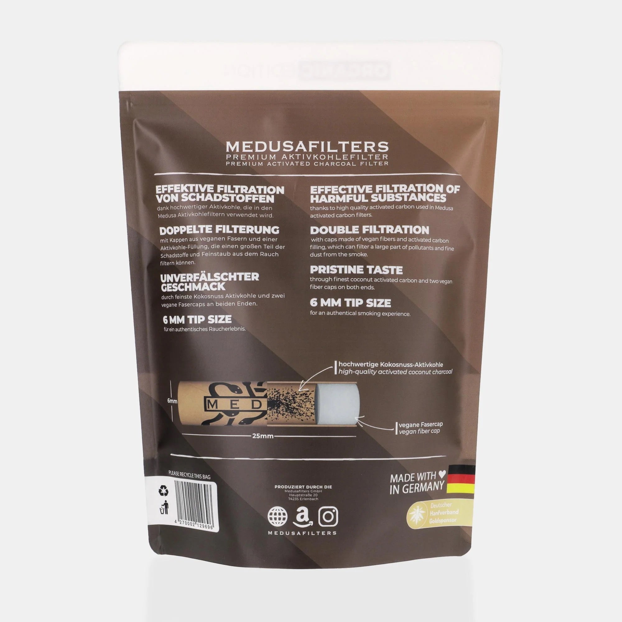 Medusafilters Organic Edition 1000 stk. Packungsrückseite