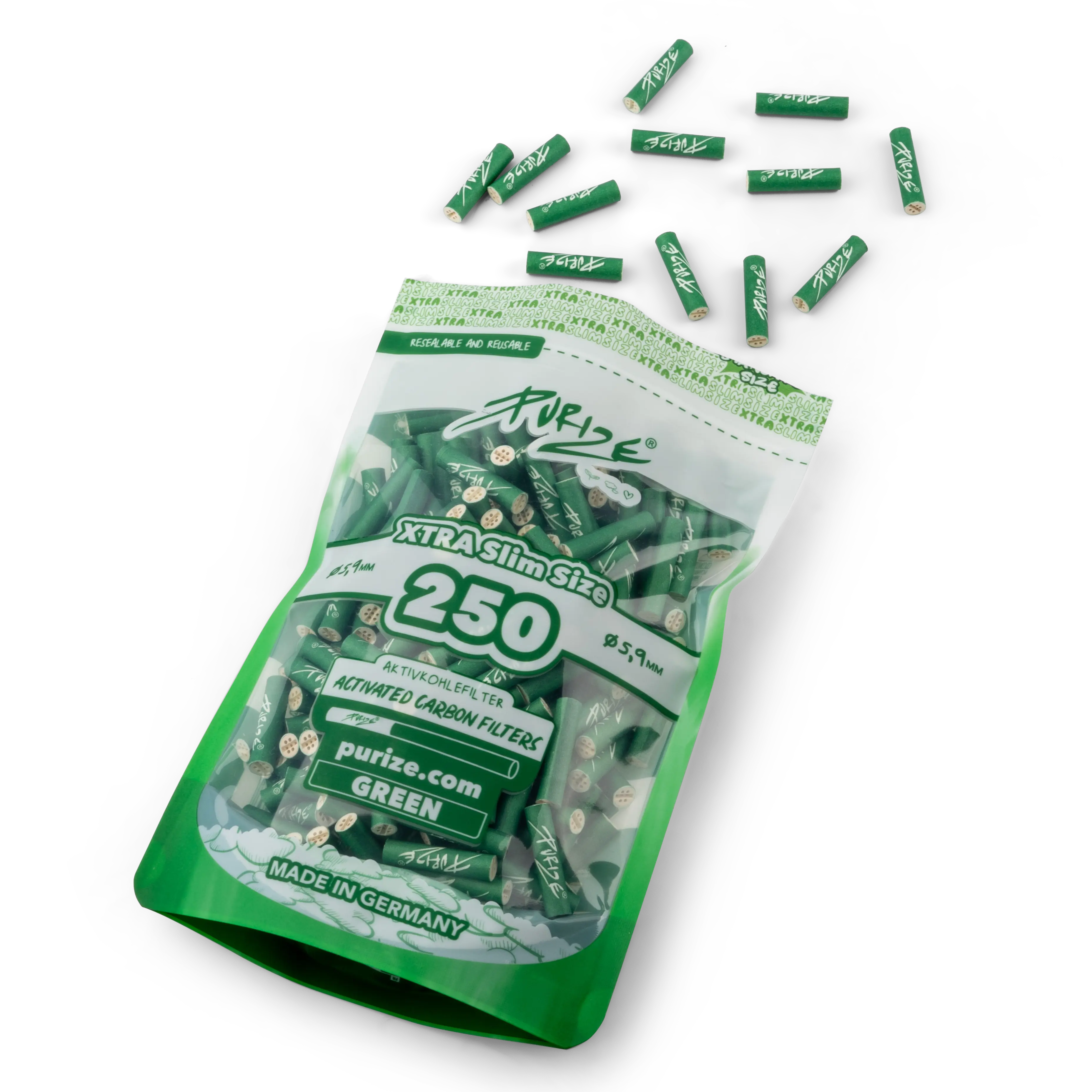 Purize Xtra Slim 250 Aktivkohlefilter in Grün offen 