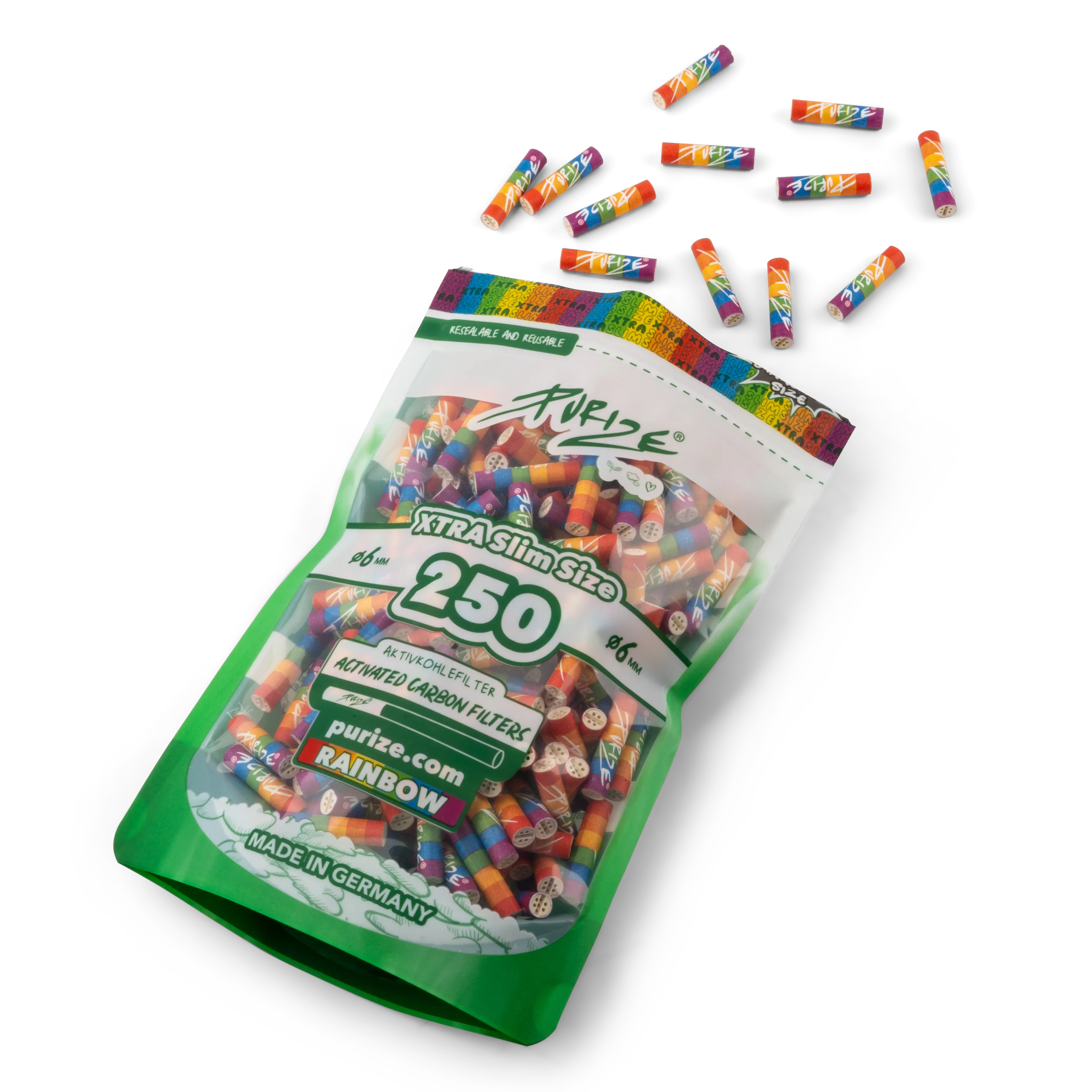 Purize Xtra Slim 250 Aktivkohlefilter in Rainbow offen