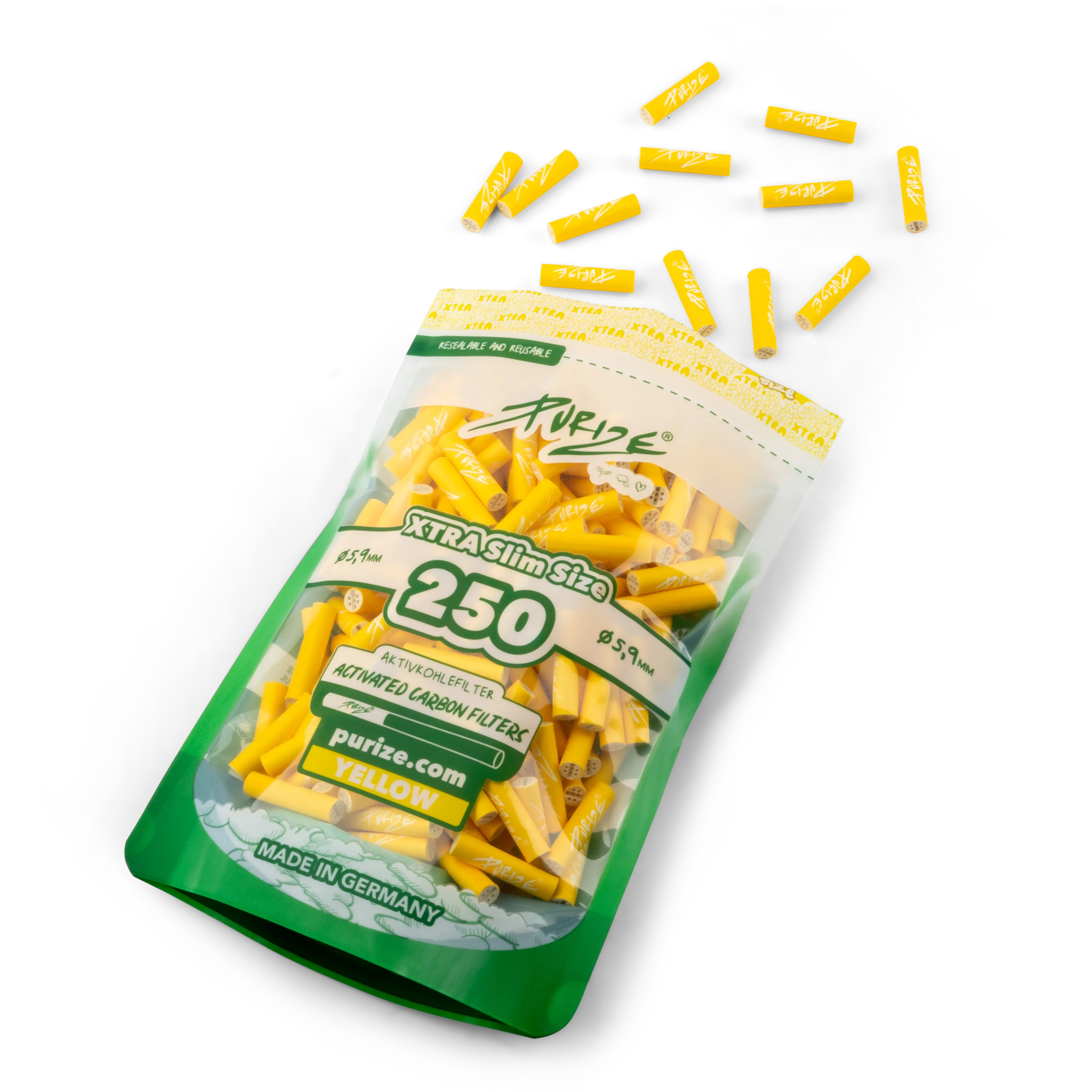 Purize Xtra Slim 250 Aktivkohlefilter in gelb offen