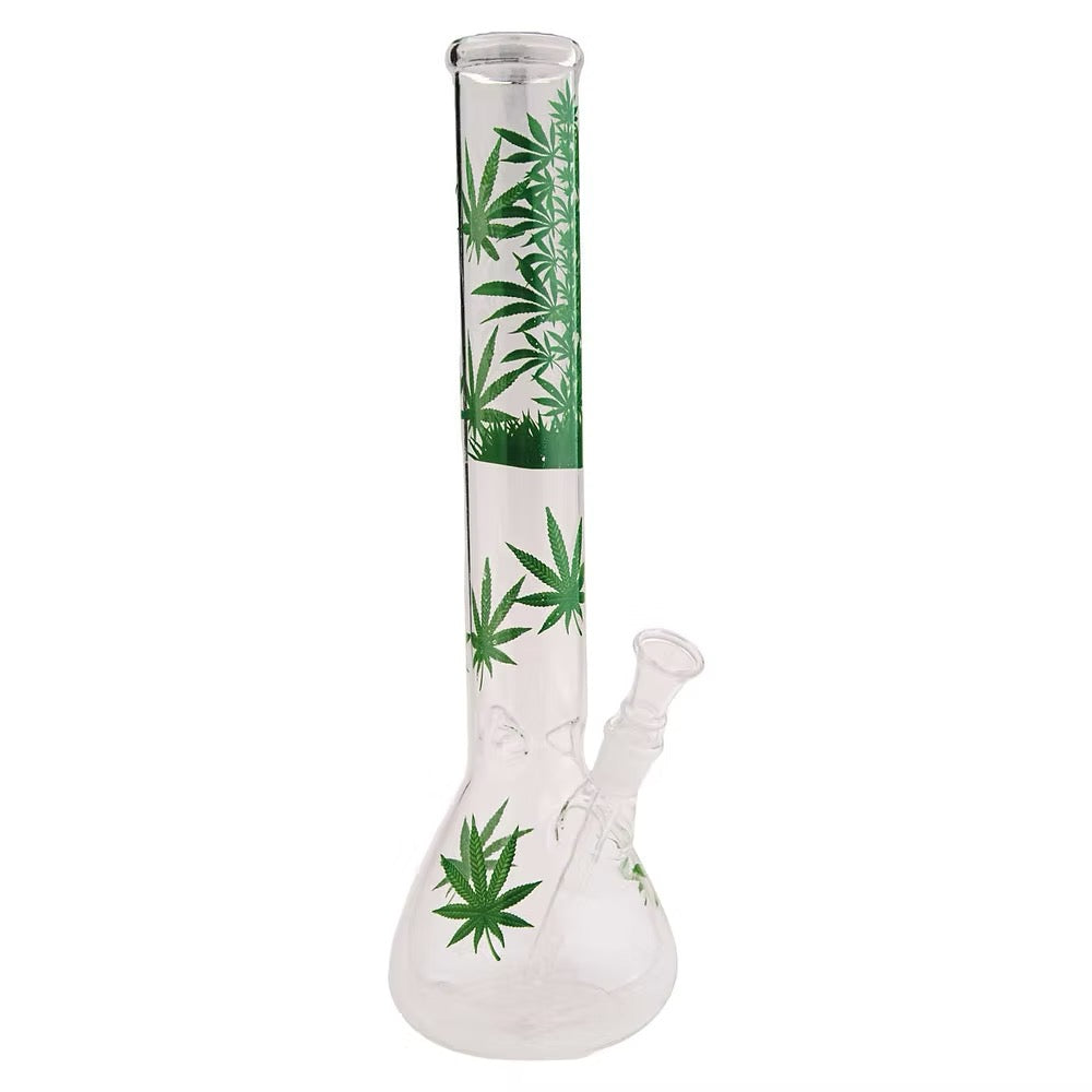 Cannabis Large Glasbong 40 cm mit grünem Blattdesign​